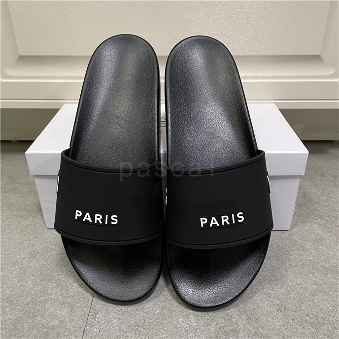 

TOP High Quality Men Women slippers Summer Rubber Sandals Beach Slide Fashion Scuffs Indoor Shoes Size EUR 36-46 With Box, Black