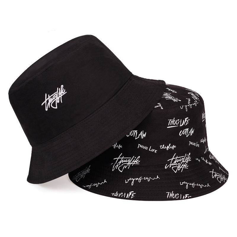 

Fitted Hat New double-sided fisherman hat fashion summer ladies sun hat tide letter printing wild basin hip hop bucket G, White