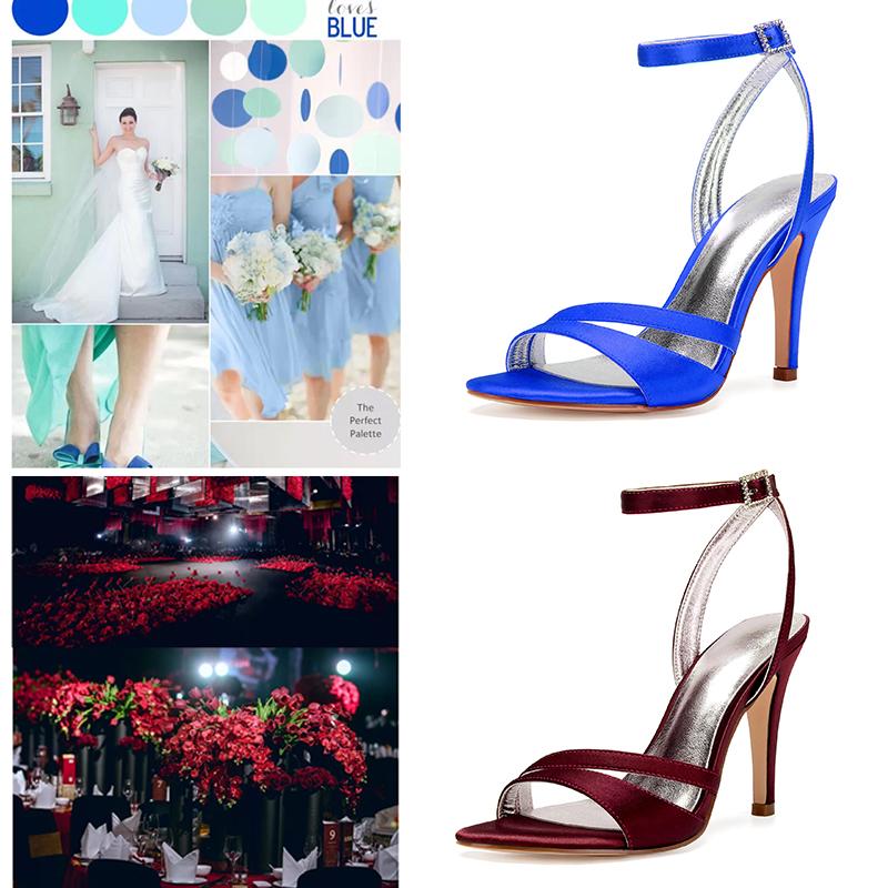 

Dress Shoes Bridal Wedding Pumps Satin Peep Toe Bridesmaid Ankle Strap Evening Party High Heels Casual Daily Working Sandals, 430-31 silver