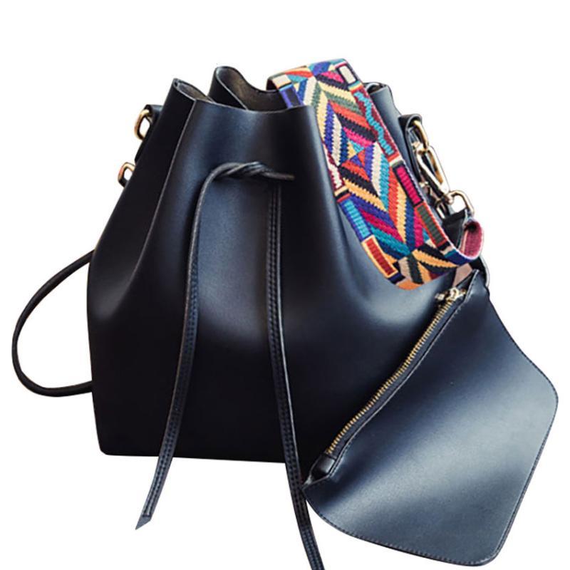 

colorful bag women leather wide fashion strap bucket shoulder handbag purse large capacity crossbody shopping Bolsa RU70