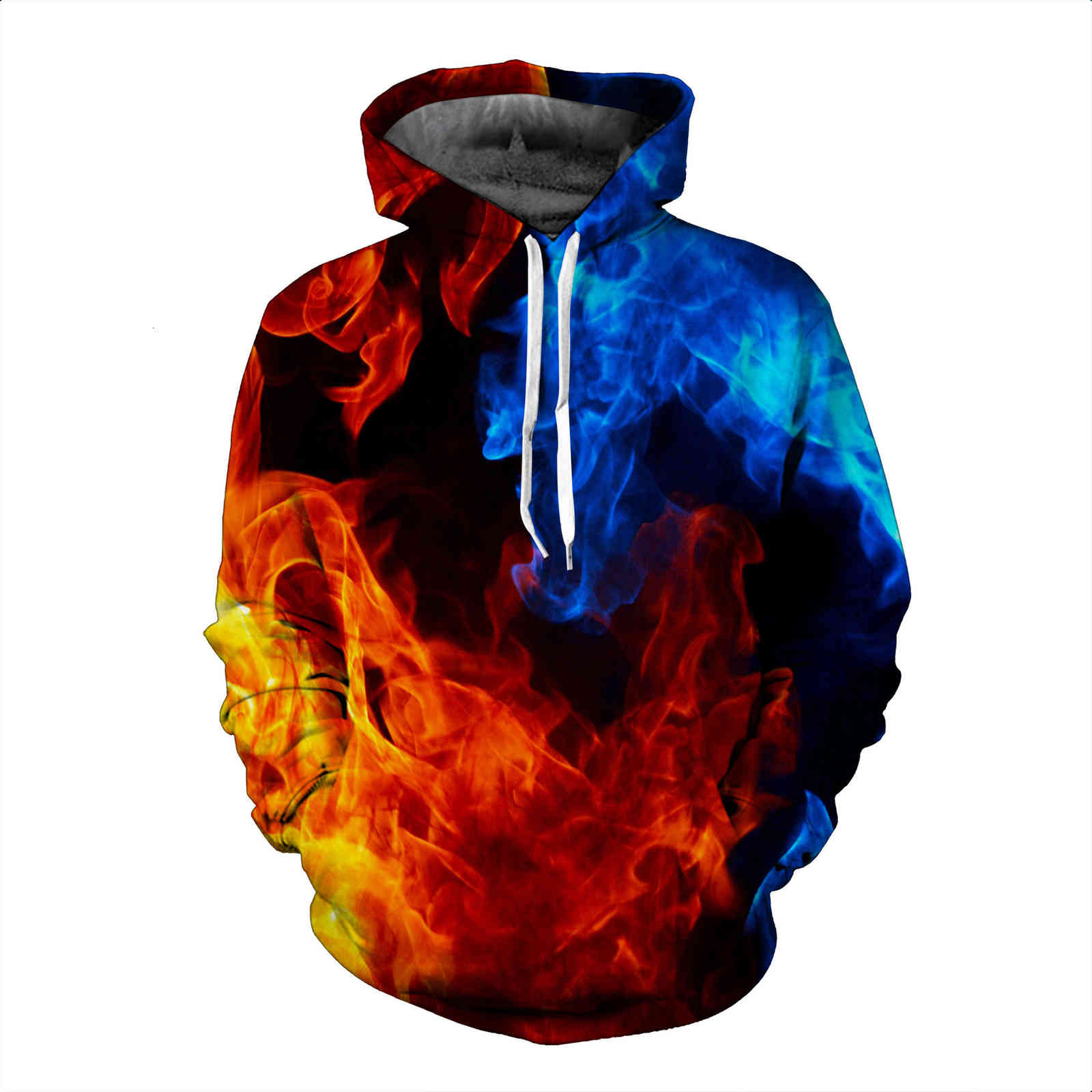 

fashionCouple High Leisure Quality Mens winter trend flame 3D printed hooded drawstring sweater