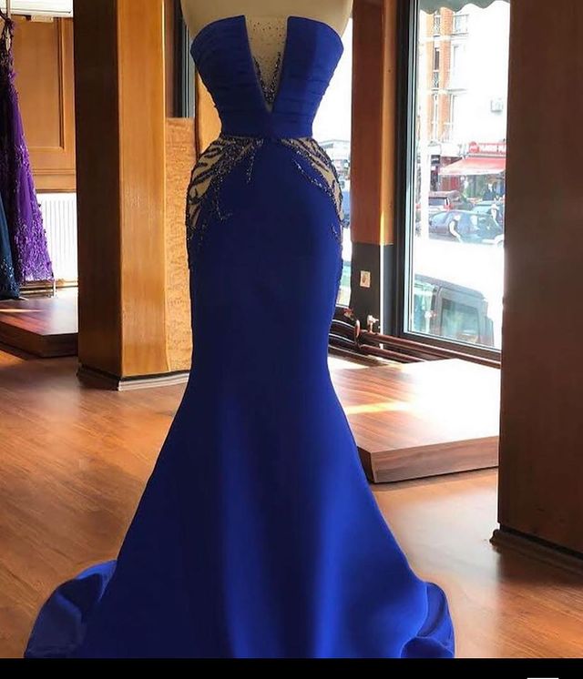 

2021 Plus Size Arabic Aso Ebi Royal Blue Mermaid Prom Dresses Beaded Satin Sexy Evening Formal Party Second Reception Gowns ZJ355, Dark navy
