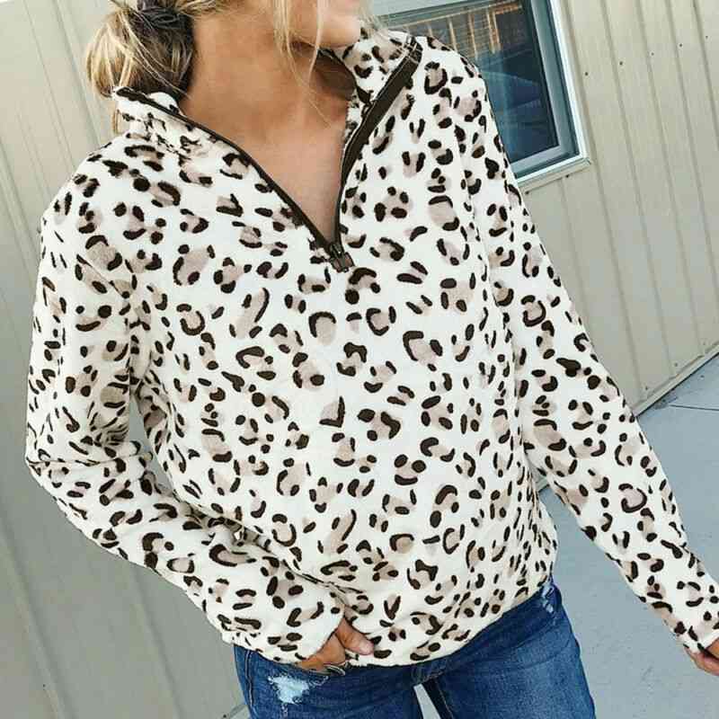 

Autumn Winter Loose Fleece Thick Knit Sweatshirt Female Hooded Pullover Tops Women Hoodies Casual Female Clothes tracksuit 210518, Leopard