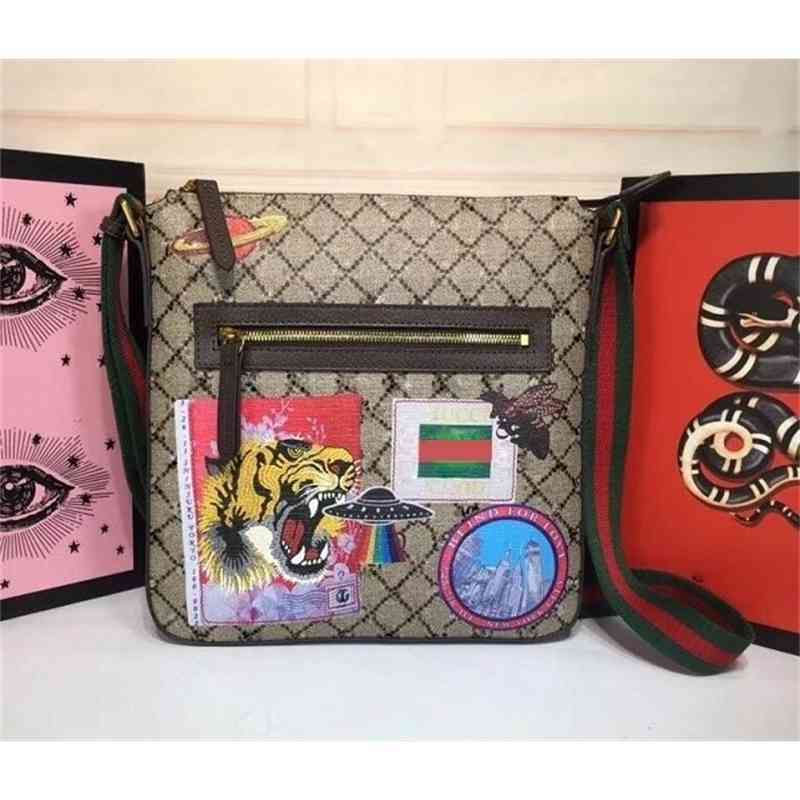 

Printed embroidery tiger bird Shoulder bags leather crossbody handbag Messenger bag man 29cmx 27.5cmx 3.5cm #406408
