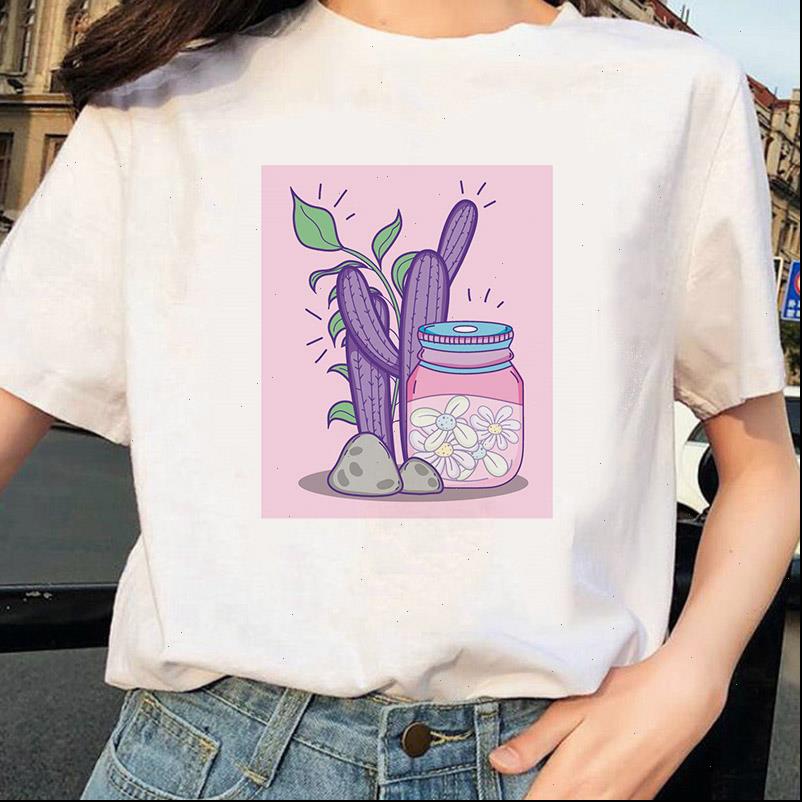 

women t shirt fashion clothes summer cartoon cactus print casual white short sleeve camisas mujer