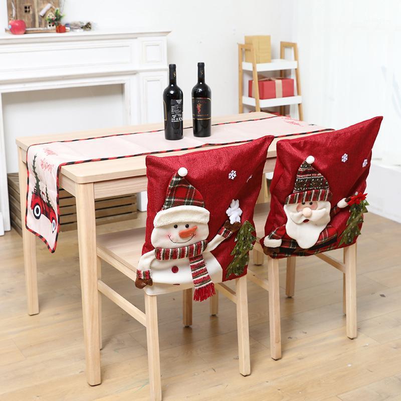 

Christmas Cartoon Santa Claus Snowman Printed Non-woven Fabric Chairs Cover Stretch Decoration For Home Chair Covers