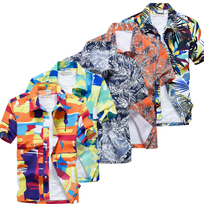 

US New Hawaiian Shirt Mens Flower Beach Aloha Party Casual Holiday Short Sleeve, White;black