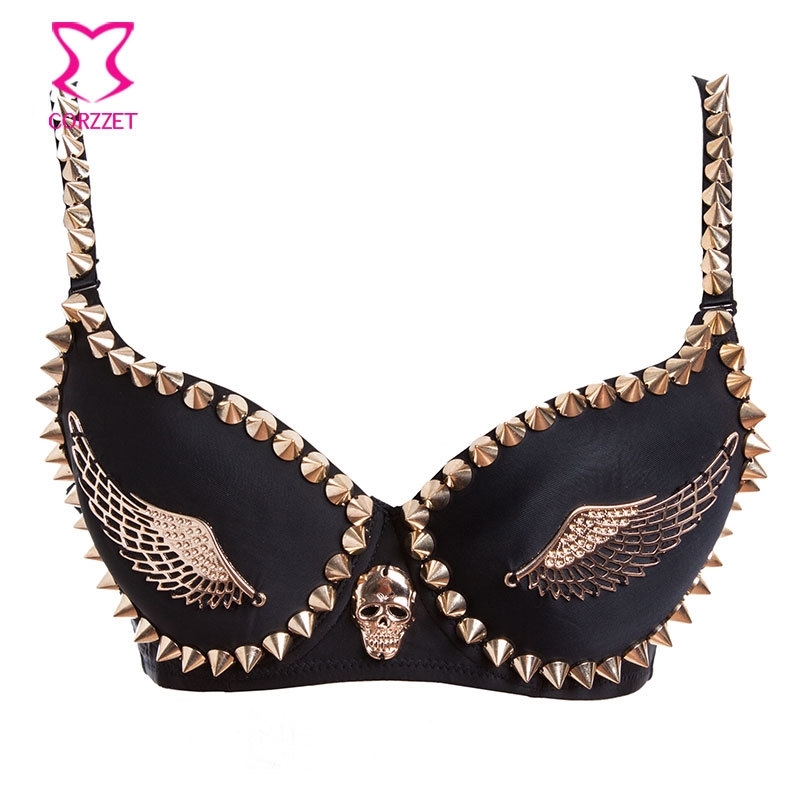 

925 nightclub stage queen punk rivet wing fashion sexy bra, Black;white