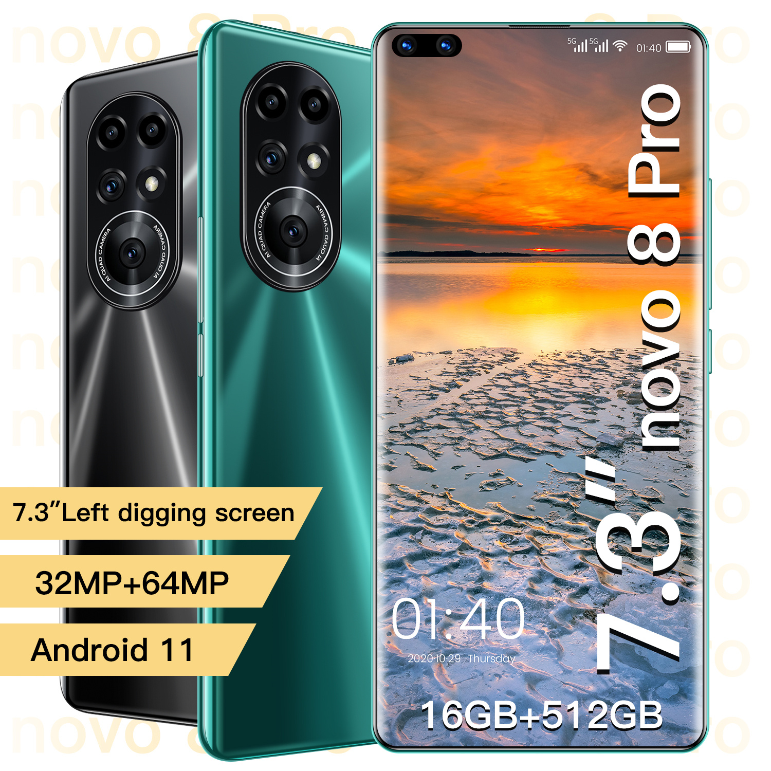 

Unlocked Original Android Phones Smartphone 7.3inch Cellphone Dual SIM Camera 4G Cell Mobile Smart Phone Fingerprint Face Unlock, Blue