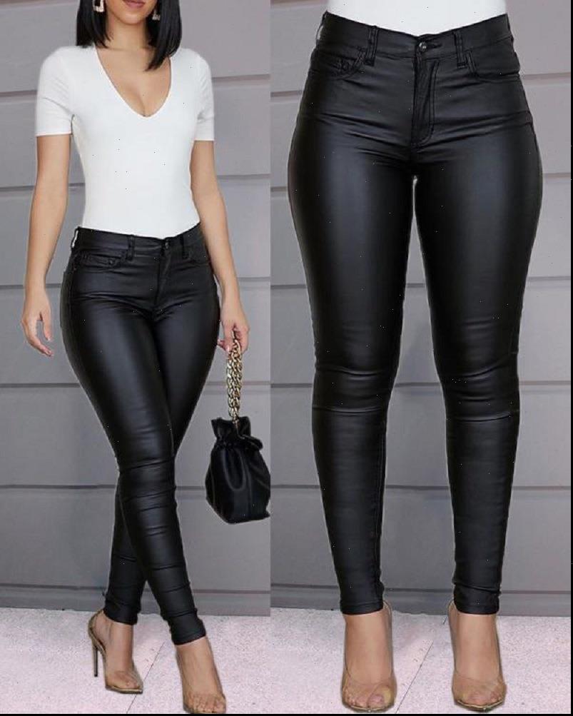 

spring pu leather black women capris stretch bodycon trousers high waist long casual pencil s 3xl, Black;white