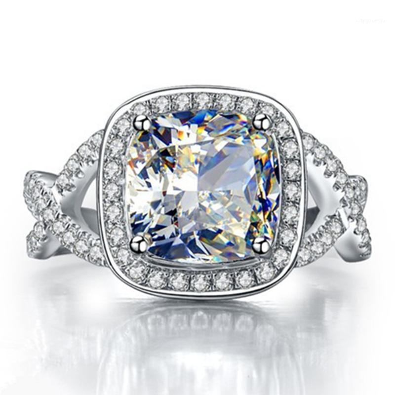 

Cluster Rings 3CT Twist Setting Cushion Solid White Gold Diamond Engagement Finger Ring Women Wedding Classic Jewelry, Golden;silver