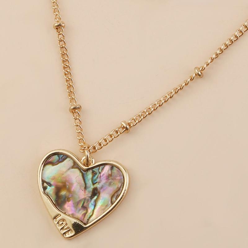 

Pendant Necklaces FYSL Light Yellow Gold Color Love Heart Abalone Shell Link Chain Necklace Romantic Style Jewelry
