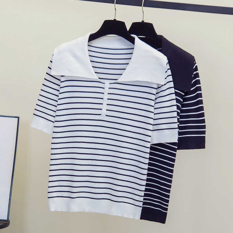 

Plus size M-4XL Knitted Women V-Neck Sweater Pullovers Thin Summer Basic Women Striped Sweaters Pullover Slim Female Top 210604, Black