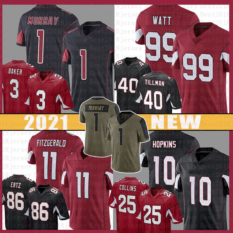 

11 Larry Fitzgerald J.J. Watt 1 Kyler Murray Football Jersey DeAndre Hopkins Budda Baker Pat Tillman Zaven Collins Chandler Jones Simmons David Johnson Dennis Gardeck, Mens jersey(hque)