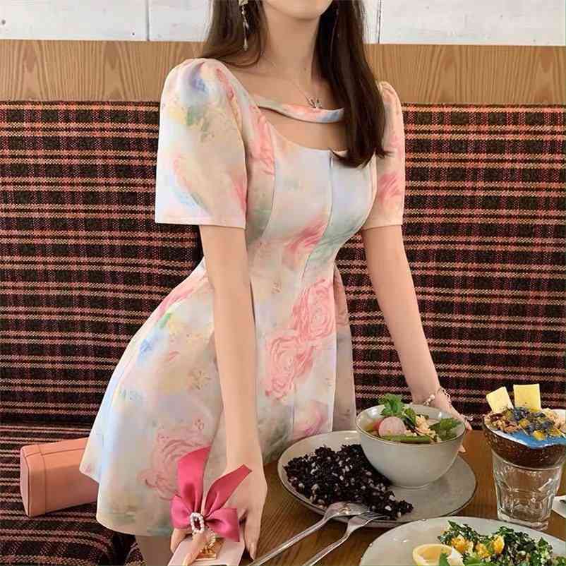 

Floral Dress Women French Style Chiffon Designer Mini Short Sexy Casual Korean Summer es for 210519, As the picture