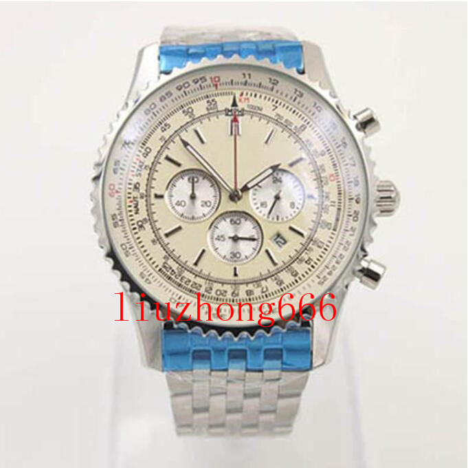 

48MM New Quality wristwatches B06 B01 Navitimer Chronograph Battery Movement Quartz Silver Dial Men Stainsteel Steel Mens, 50m waterproof
