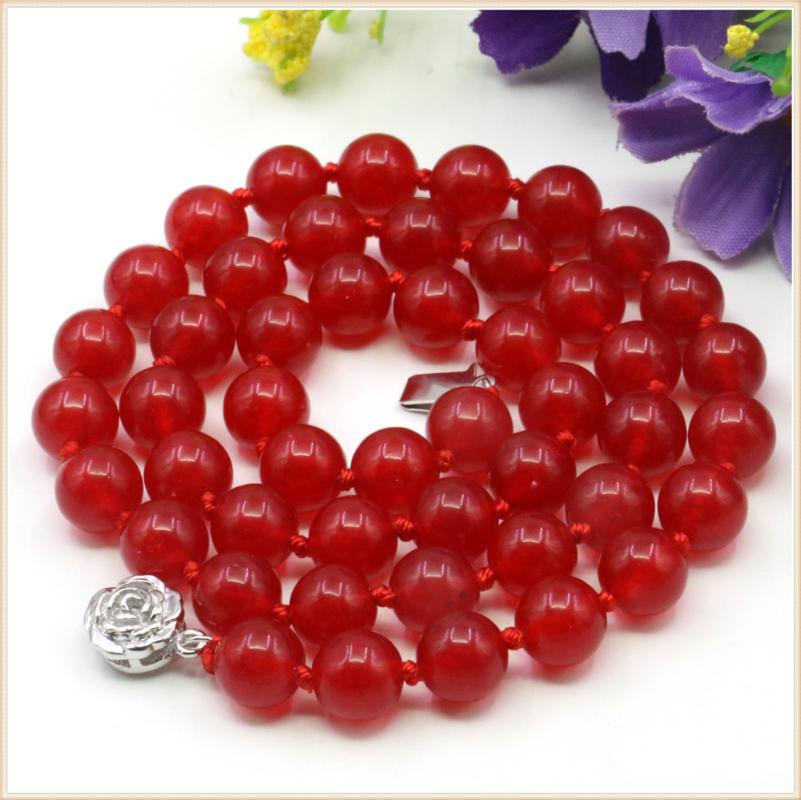 

Chains 8 10mm Round Red Jades Chalcedony Necklace Natural Stone Rose Clasp Accessory Beads Neckwear Women Girls Jewelry Making Design