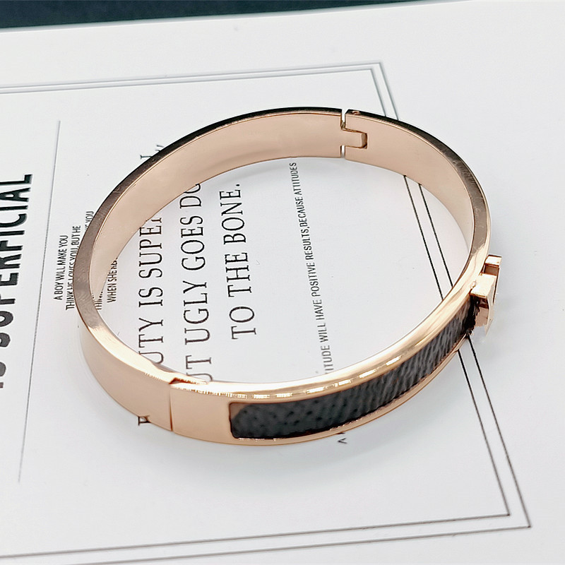 

Rose gold bracelet Bangle women female letter L leather designer classic luxury anniversary wedding couple gift jewelry