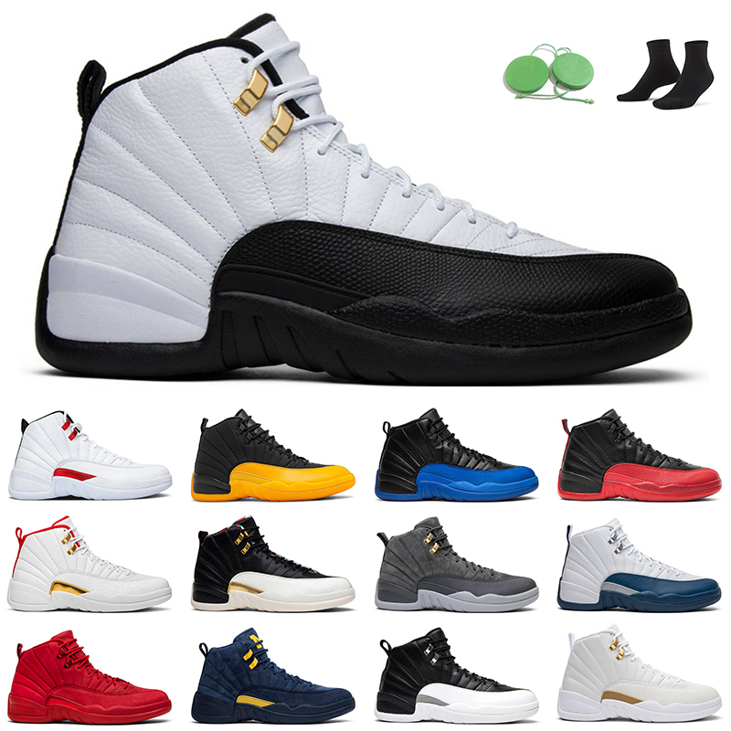 

12s Taxi men Basketball Shoes jumpman 12 Twist Reverse Flu Game Indigo University Gold outdoor mens trainer, Gamma blue