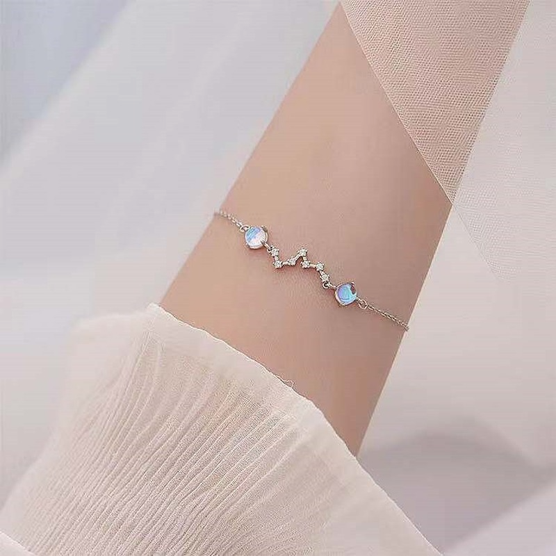 

Simple Delicate Sterling Silver Crystal Moonstone Bracelet Zircon Big Dipper Moon Stone Charm Bracelet