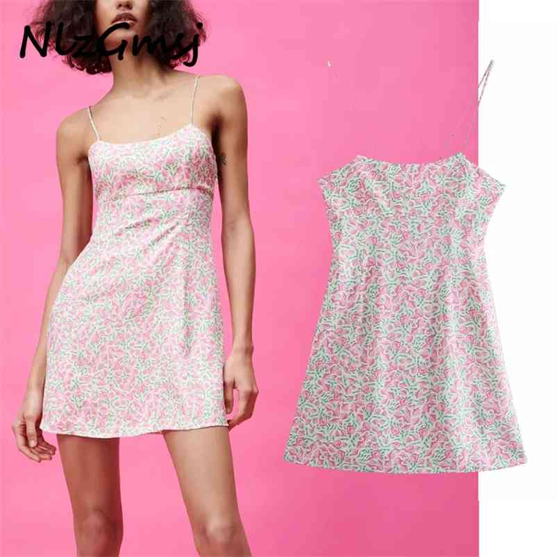 

Dres summer Silk texture Flower print Spaghetti dress Sexy backless dresses Casual waist 05 210628, As picture