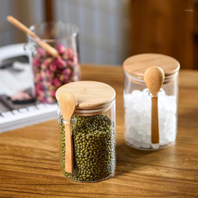 

Storage Bottles & Jars Kitchen Cereal Spices Container Under Sink Can Glasses With Wood Spoon Tea Candy Sugar Organizer Box