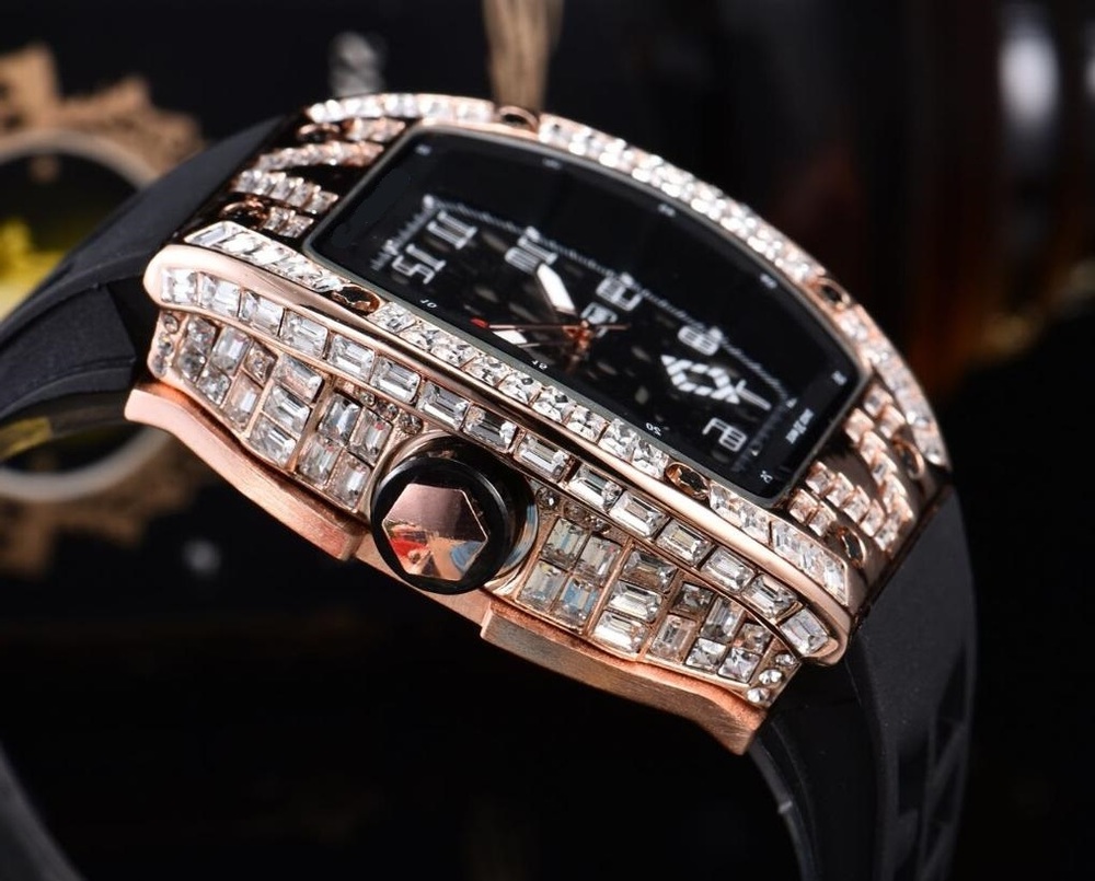 

luxury mens watch Six needle series All dials work quartz big rhinestone designer es women silicone strap fashion Diamond bezel, As pic