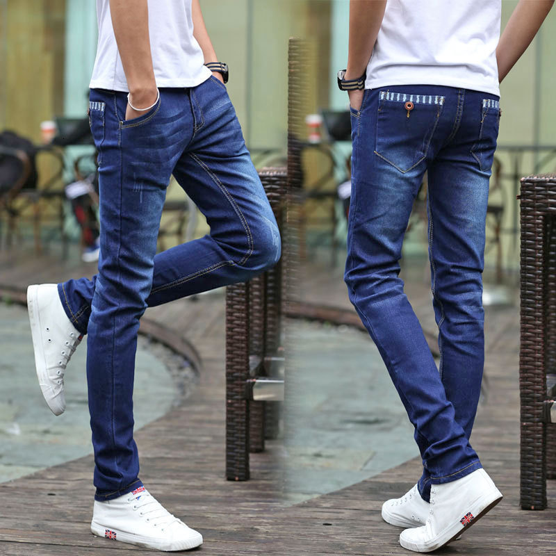 

Spring 2021 jeans men's Korean slim elastic Leggings men's youth trend versatile long pants, Black
