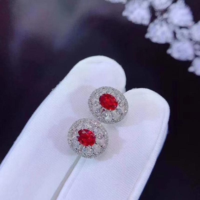 

Stud 100% 925 Sterling Silver Oval Cut Natural Ruby Gemstone Engagement Vintage Studs Earrings Fine Jewelry Gift, Golden;silver