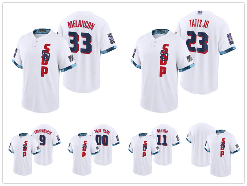 

Padres Fernando Tatis Jr. Jake Cronenworth Yu Darvish Mark Melancon White 2021 San Diego All-Star Game Replica baseball Jersey, Black