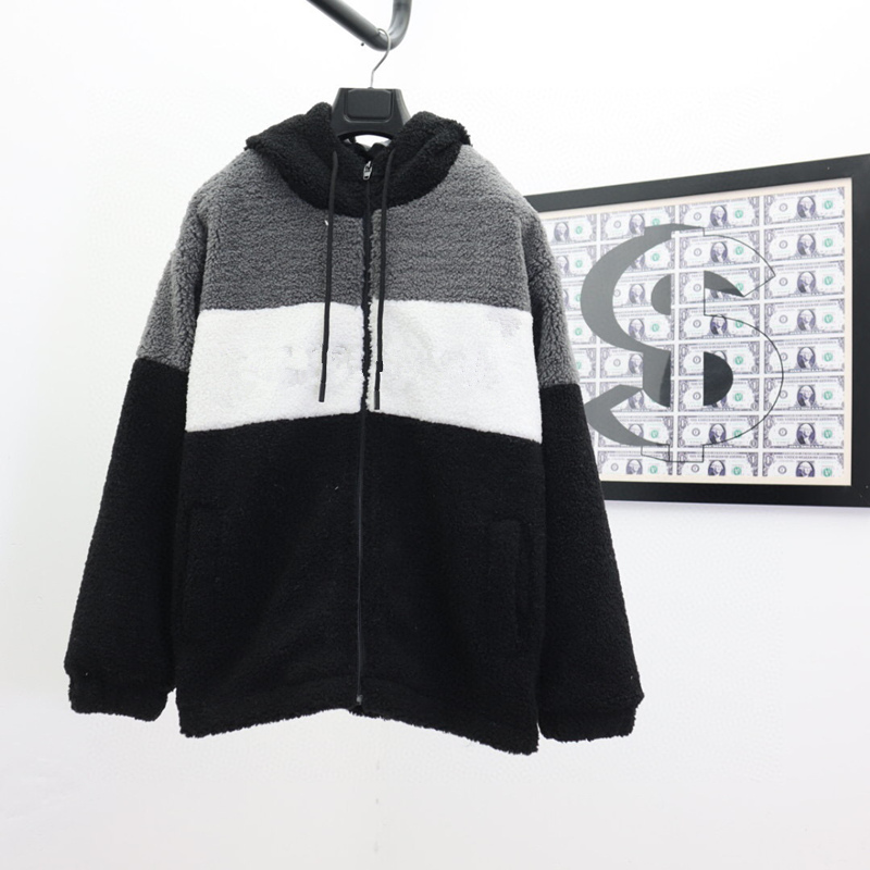 

2021 Men Coats wear designer Lamb wool Warm Cashmere Jacket Striped slim Print Pocket wind casual baseball jacketzipper hoodiejacket, Customize