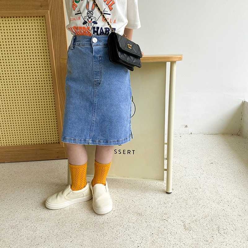 

Summer baby girls mid-length slim denim skirts children thin casual all-match 210615, Blue