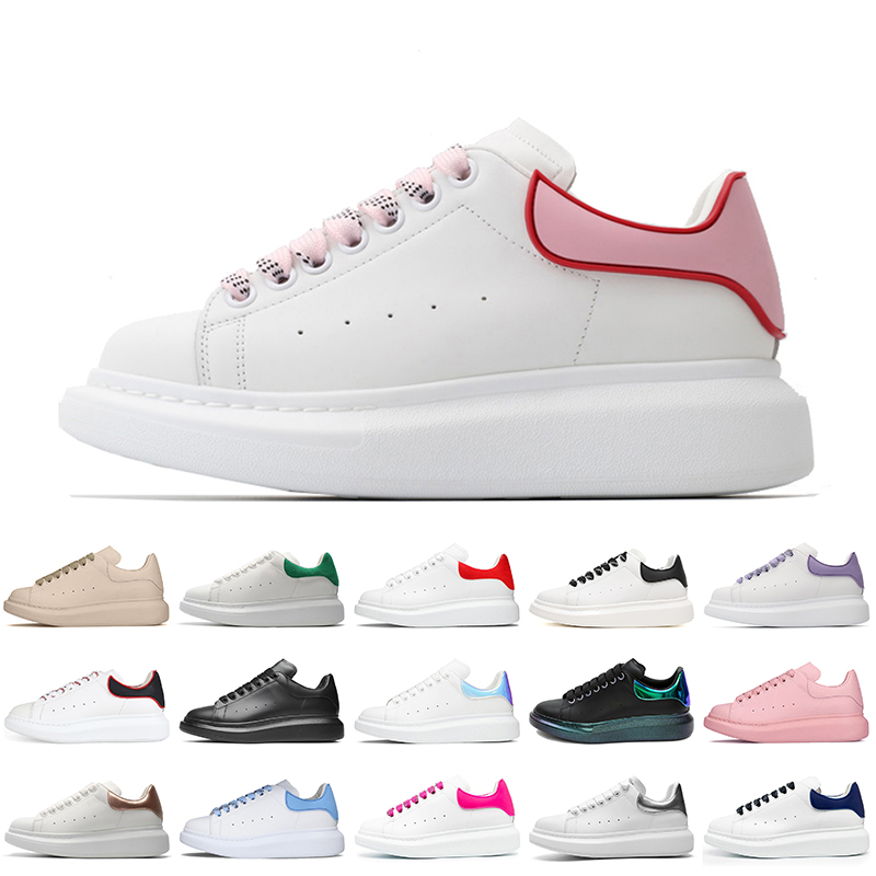 

Authentic Oversized Leather Women Mens Designer Shoes Alexanders White Pink Trim Red Outline Rubber tail Clear Pearlscent Platform Sneakers Beige Trainers, D25 black reflective 36-44