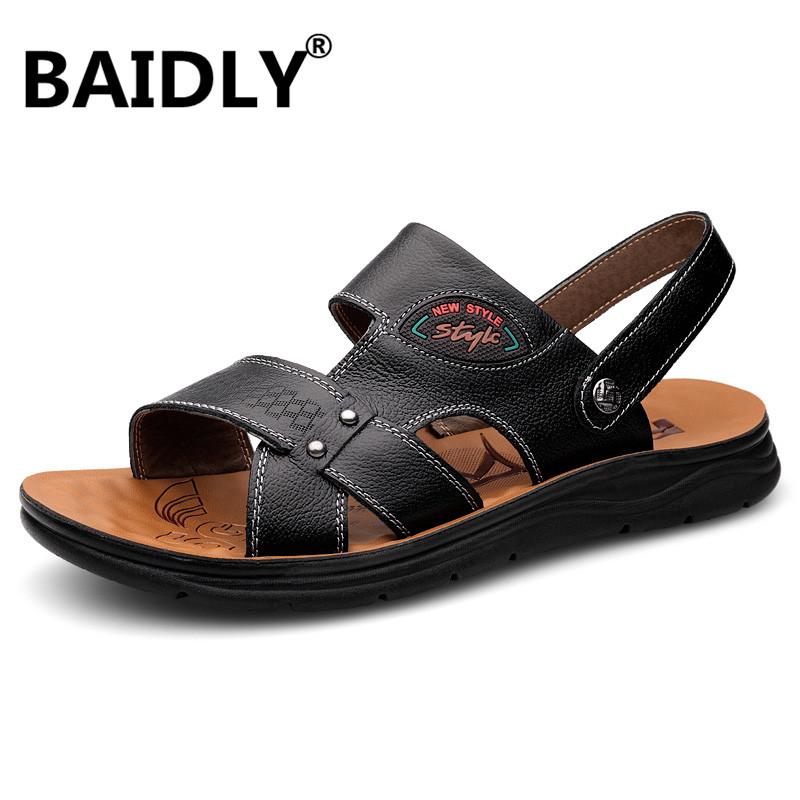 

Sandals Men Leather Beach Outdoor Brand Casual Shoes Slippers Sneakers Summer, Black