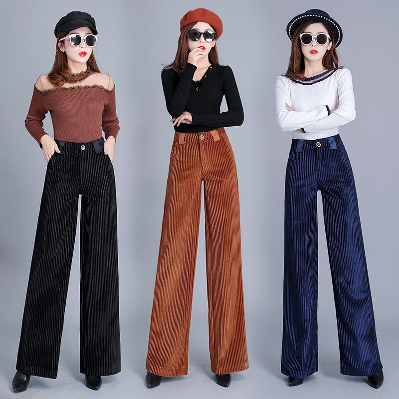 

Women' Pants & Capris Elegant And Comfortable Corduroy Wide-leg Pant Women Loose Drape Casual High Waist Autumn Winter Trousers, Black