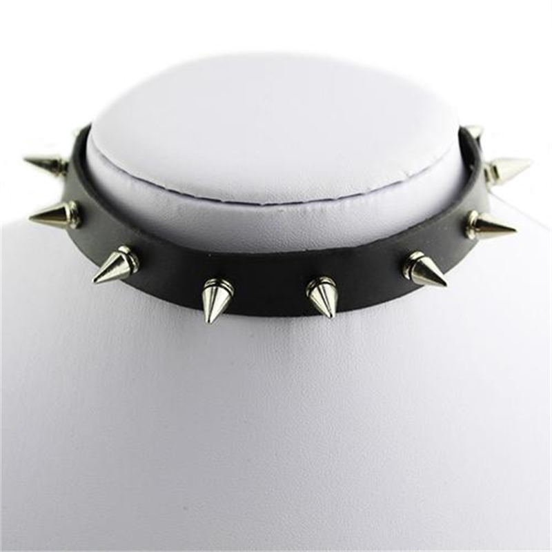 

yutong Gothic Men Women Unisex Faux Leather Spike Rivet Choker Punk Necklace Jewelry Faux leather gift necklace jewelry Spike Party, Silver