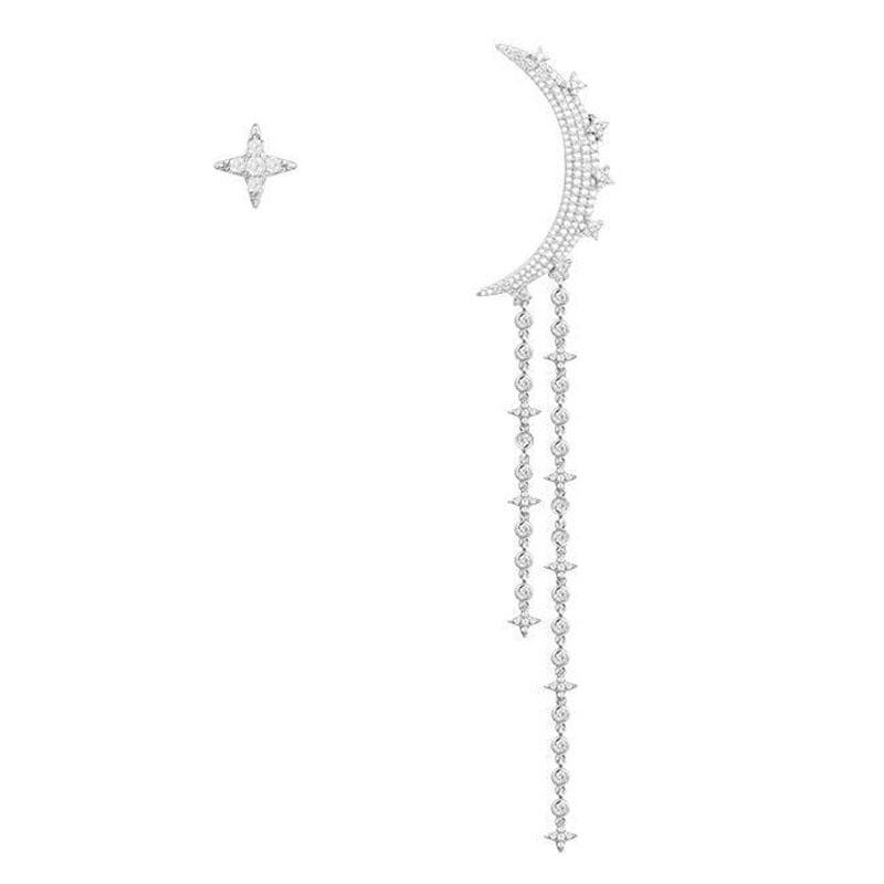 

Dangle & Chandelier SOELLE Asymmetric 925 Sterling Silver Cubic Zirconia Star Moon AB Earrings With Long Tassel CZ Fine Women J
