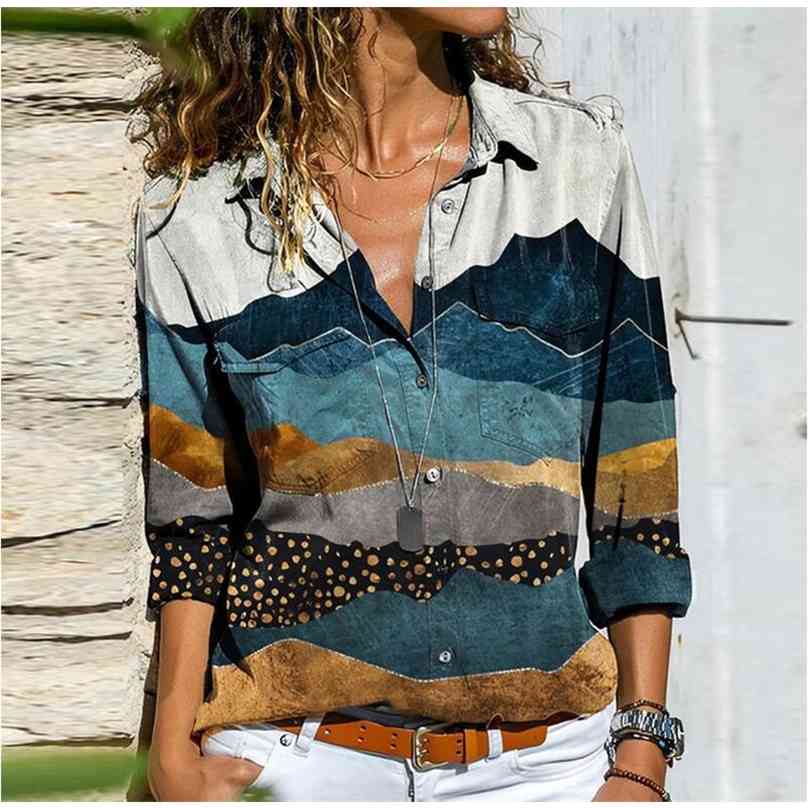 

Women Retro Colorful Print Buttons Blouse Shirt Autumn Long Sleeve Turn-down Collar Ladies Top Streetwear Casual Plus Size Blusa 210719, Style7