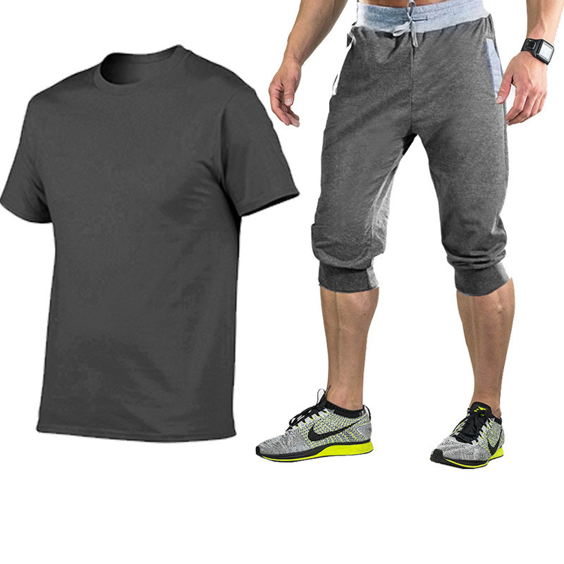 

tracksuit Summer casual shorts men's running training and T-shirt set large, Gray