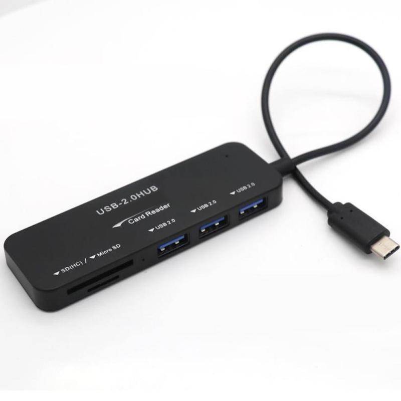 

Hubs USB 2.0 Type-C Hub 3 Port Multi Splitter Adapter With TF/SD Card Reader Slot Easy To Read Use