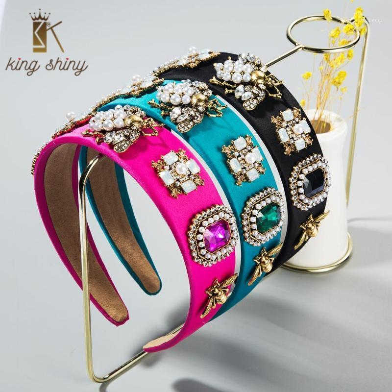 

Hair Clips & Barrettes Luxury Baroque Imitation Pearl Bee Headband For Woman Vintage Geometric Crystal Beaded Solid Color Fabric Hairband Gi, Golden;silver