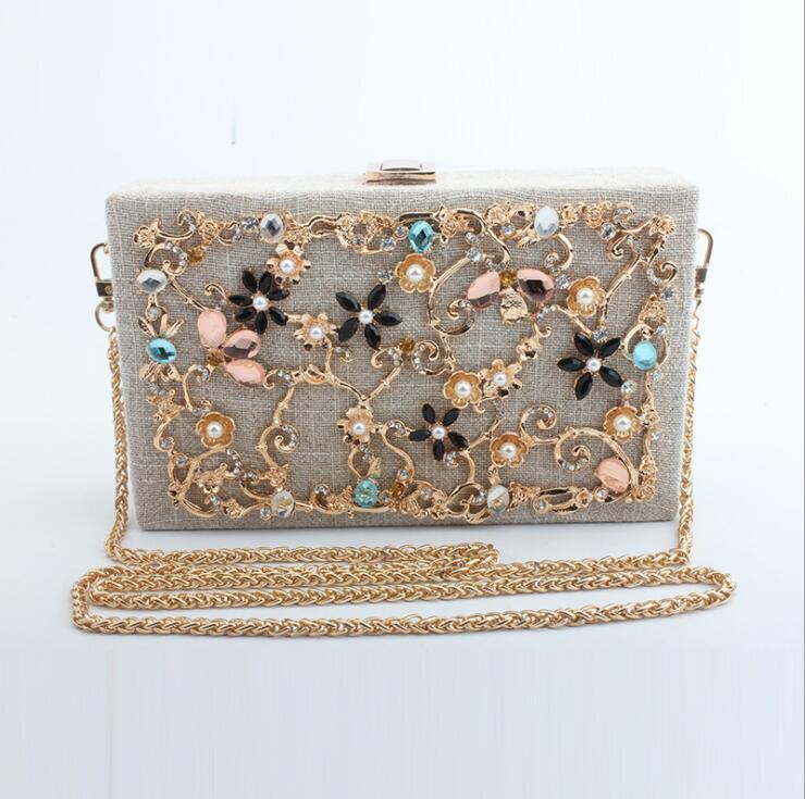 

Factory wholesale women bag exquisite alloy carved and linen womens dinner bags elegant diamond-encrusted handbag banquet wedding dresses sweet handbags 7 colors, Red(boutique box)