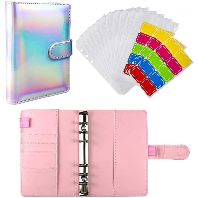 

Gift Wrap A6 PU Leather Binder Cover With 12Pcs Pockets, Loose Leaf Zipper Bags Envelope System