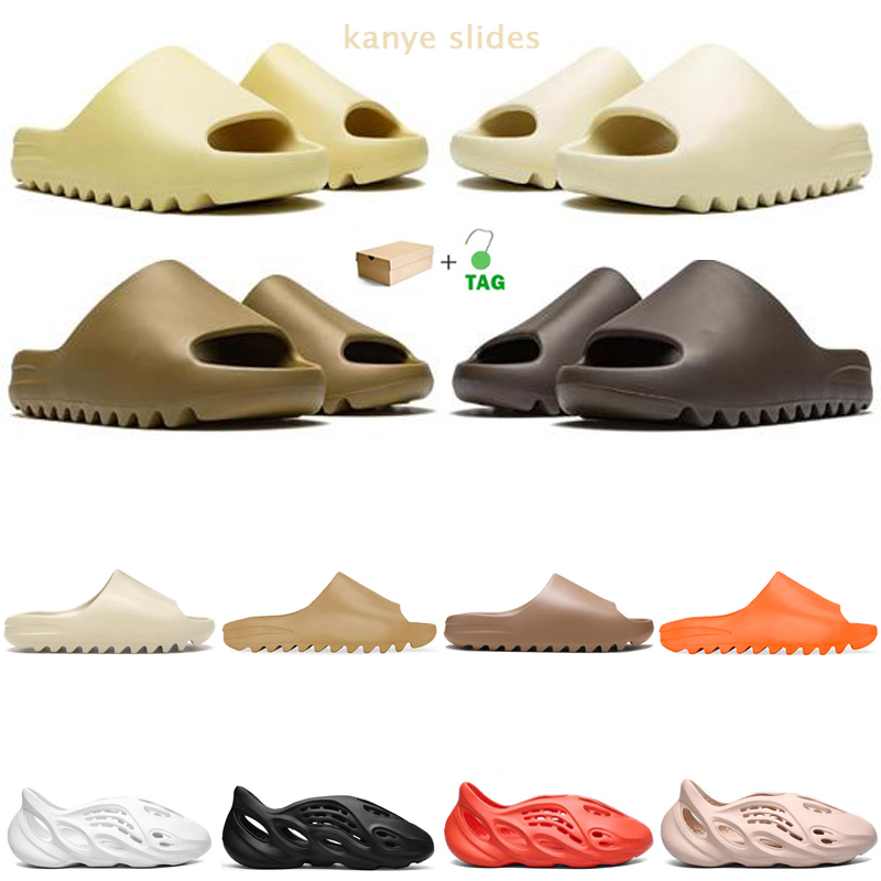 

kanye slides men women slippers Desert Sand Bone Soot Pure Orange Beige Foam Runner triple white black outdoor sandals with box