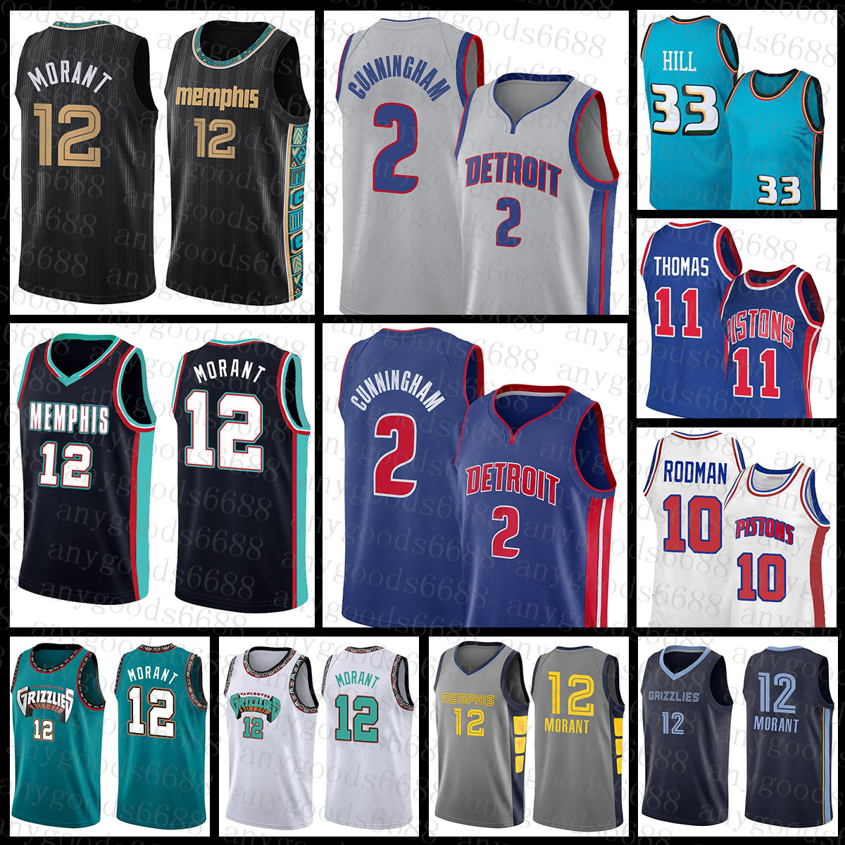 

Memphi Grizzlie Detroits Piston Mens Basketball Jersey Ja 12 Morant Cade 2 Cunningham S-2XL Grant 33 Hill Isiah 11 Thomas Dennis 10 Rodman Beige