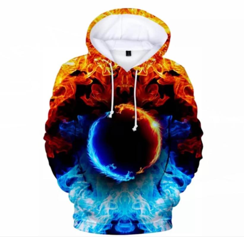 

Men's Hoodies & Sweatshirts Personality Yellow And Blue Men/women Sweatshirt Hoodie Ice Fire Handsome Hooded Boys/girls Streetwear Clothes3D, White