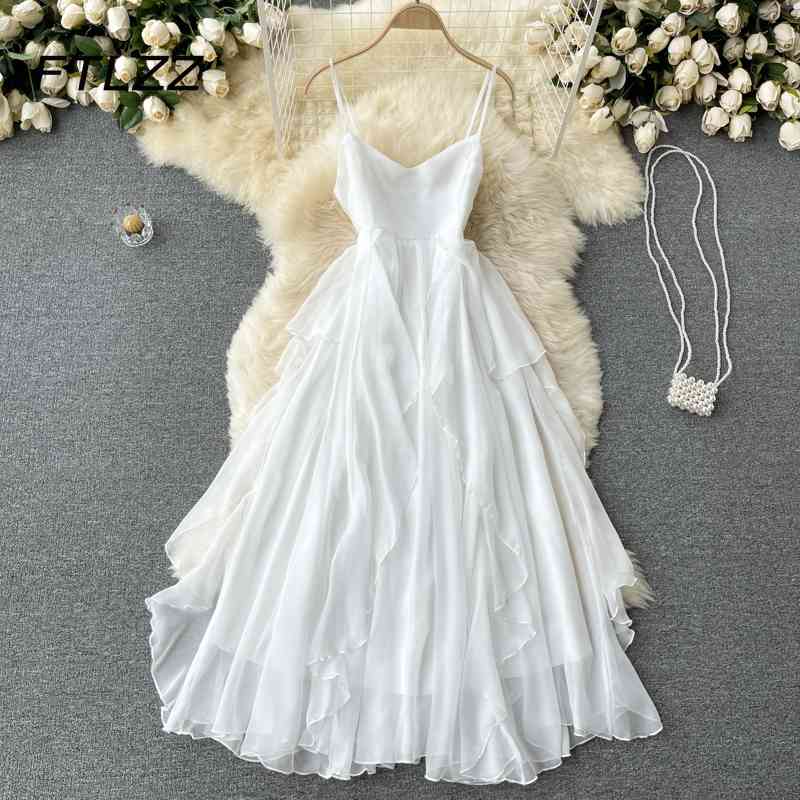 

Elegant Birthday Dres Summer Sexy V Neck Backless White Beach Dresses Ladies Ruffled Chiffon Mesh Long Robe Vestidos 210602, Apricot