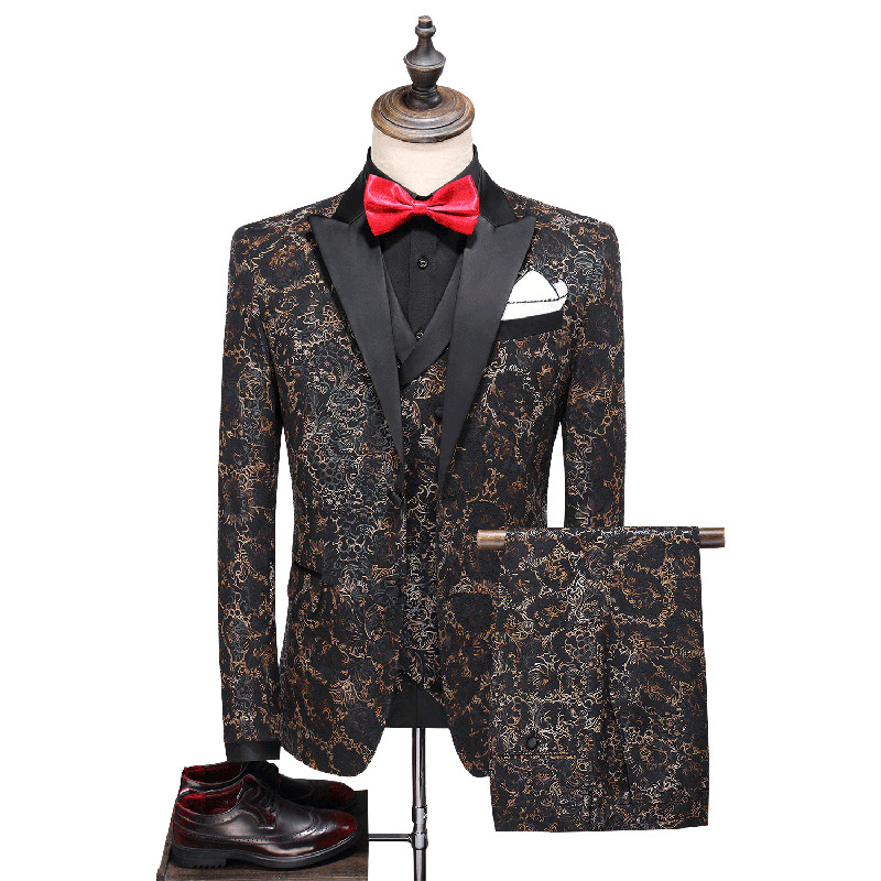 

Men' Suits & Blazers 2021 large suit of three garments ed as stage banquet at night thin floral host, Yellow.