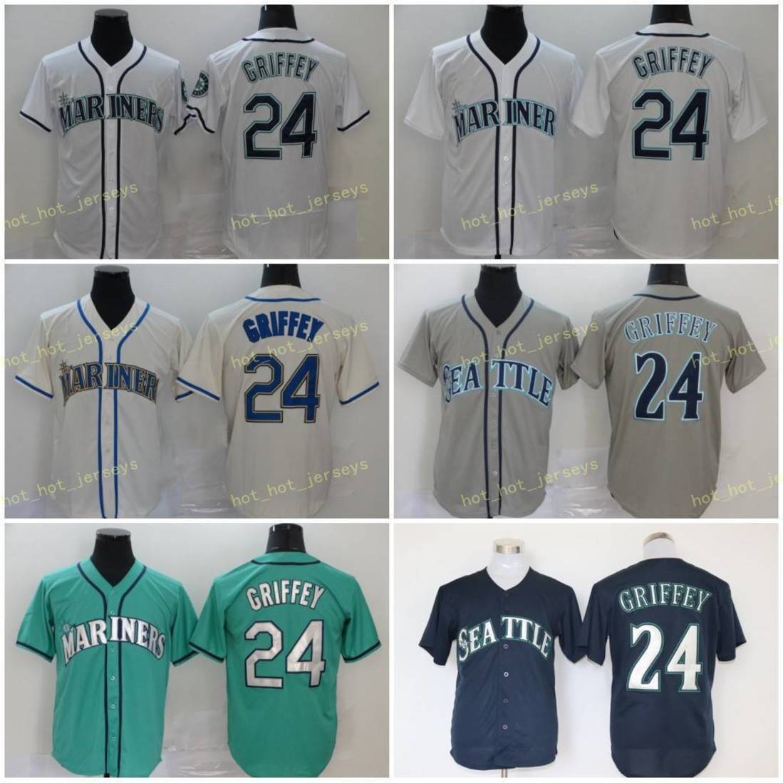 

Mens 24 Ken Griffey Jr Baseball Jerseys Stitched Flexbase Cool Base Team White Grey Green Blue, Men