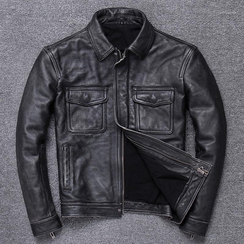 

Men's Leather & Faux Genuine Jacket Men Blouson Cuir Moto Army With Rib Cuff Standing Collar 2021, Atrous